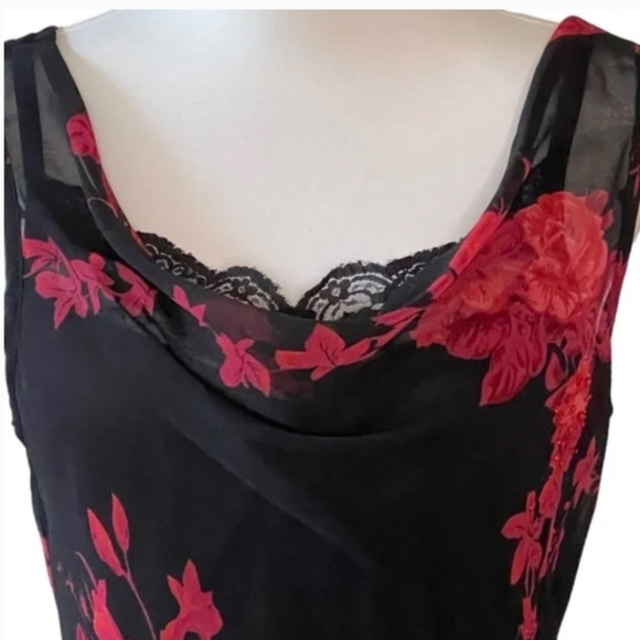 Whimsygoth Black & Red Beaded 90's Dress with Cowl Neck & Asymmetrical Hem Sz 12 - Picture 2 of 8